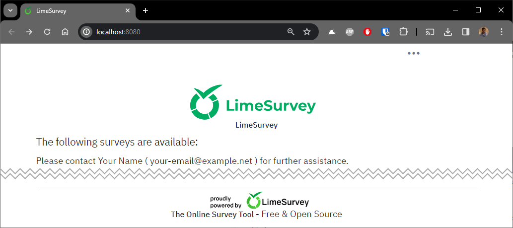LimeSurvey welcome page