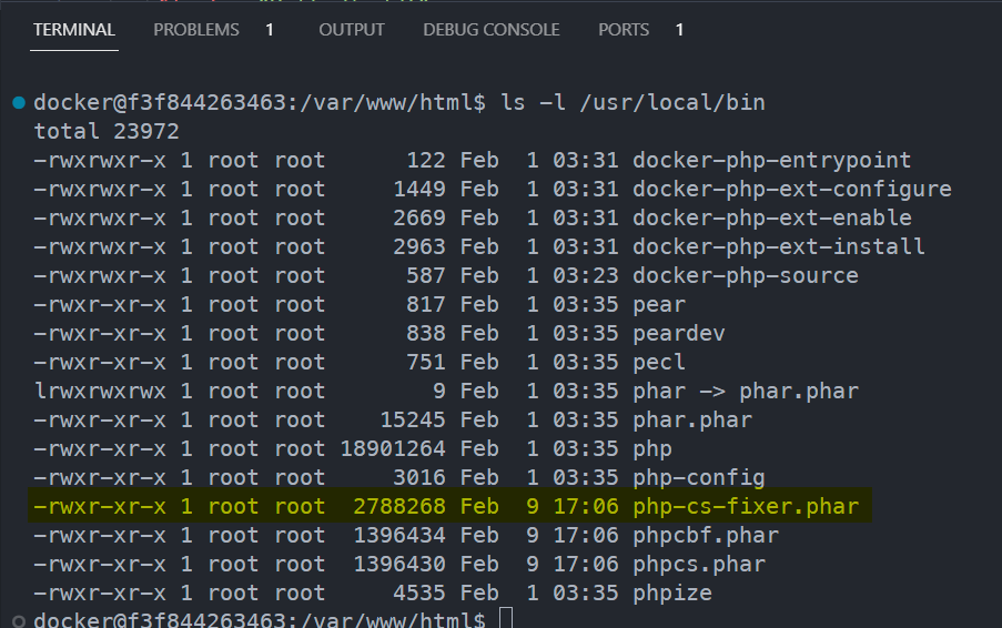 The php-cs-fixer.phar binary is well there