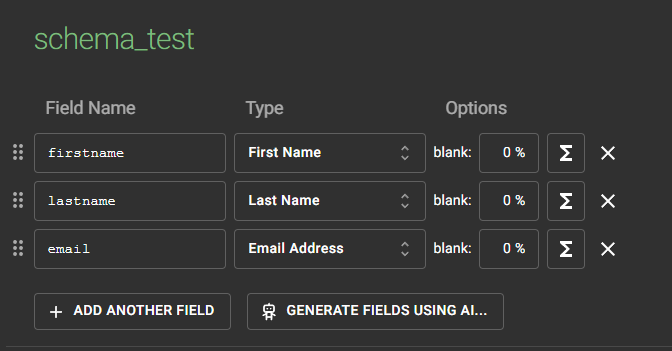 Mockaroo - Schema test