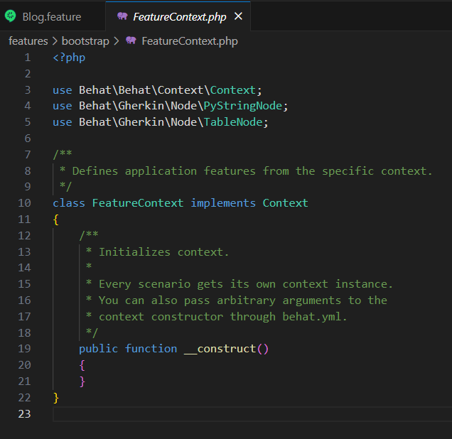 Editing the FeatureContext.php file